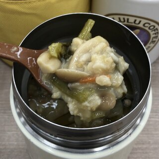 小松菜としめじのごま豆乳スープ　オートミール
